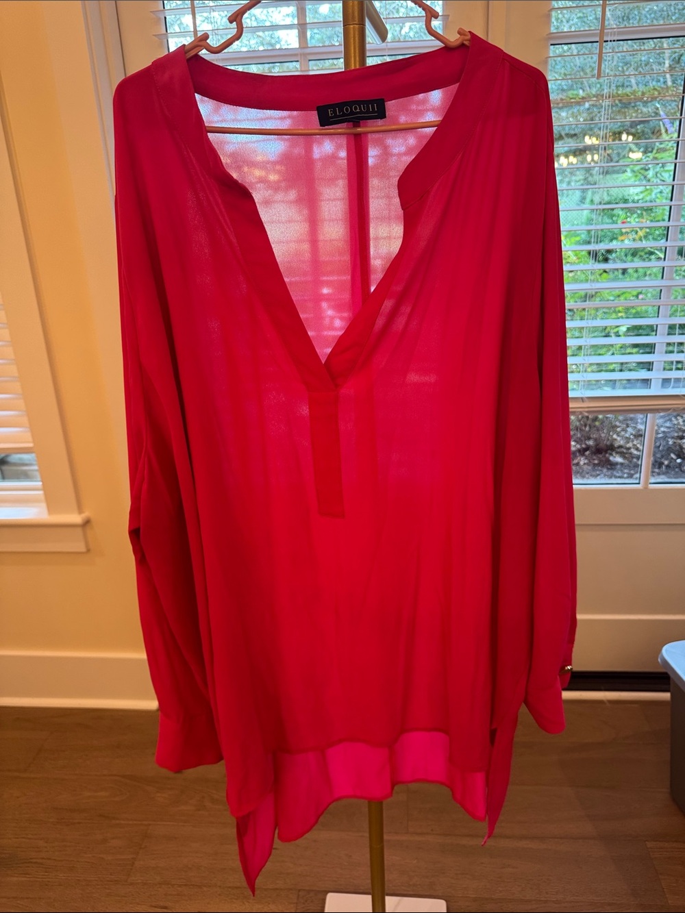 Eloquii Bright Fuchsia V-Neck Long Sleeve Tunic